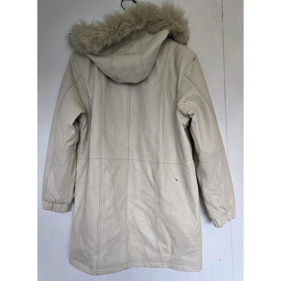 Excelled Collection Coat Womens LP White Leather Faux Fur Old Money Winter Long - Picture 6 of 11